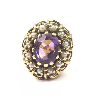 14k Yellow Gold Vintage Women's Ring With February Amethyst Birthstone & Pearls • $599