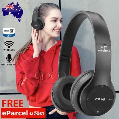 Wireless Headphones Bluetooth 4.2 Earphone Rechargeable Headset With Mic AU • $19.95