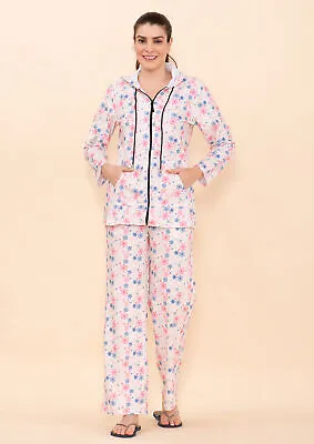 $72.59 • Buy TAMSY Light Pink Snowflake Printed Brushed Flannel Loose Fit Track Suit Set-M