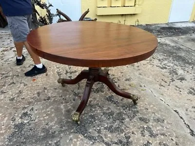 54 Inch Antique English Mahogany Round Dining Table. • $2150