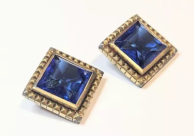 Vintage YSL Yves Saint Laurent Blue Crystal Gold Tone Clip On Earrings Read!!!  • £78.39