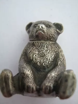 Birmingham 1909 Sterling Silver Novelty Bear Pill Box / Menu Holder • £33.75