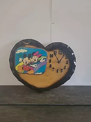 Vintage Handcarved Wood Mickey And Minnie Mouse Wall Clock Works  • £23.35