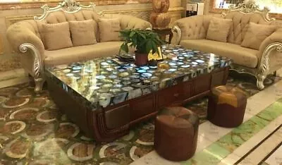 Blue Agate Coffee Table Geode Agate Center Hallway Furniture Table Home Decor • $1469