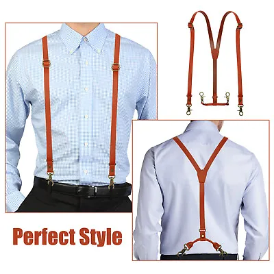 55in Adjustable Soft Leather Suspenders X Back Belt 4 Hook Or Clip Replaceable • $22.98