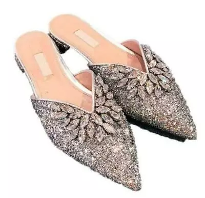 Sequins Women's Rhinestones Slippers BlingBling Mules Pointed Toe Shoes Fashion • $50.53