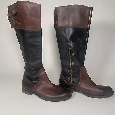 Vince Camuto Womens Size 8B Tall  Riding Boots Side Zip Leather Black Brown • $36