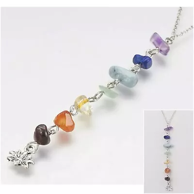 £3.89 • Buy 7 Chakra Gemstone Necklace Healing Natural Crystal Meditation Jewellery Pendant