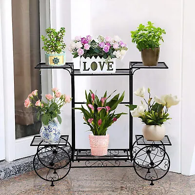 $39.91 • Buy Extra Large Metal Flower Cart Pot Rack Plant Display Stand Holder Home Decor 