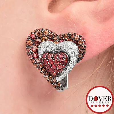 Salavetti Diamond 3.25ct Sapphire Ruby 18K Gold Heart Earrings 13.2 Grams $12700 • $405