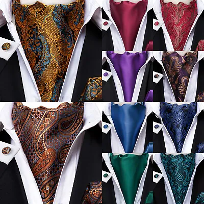 Hi Tie Mens Ascot Cravat Tie Teal Paisley Plain Skinny Floral Wedding Party Set • $12.99