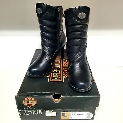 $55 • Buy HARLEY-DAVIDSON Women's Olanta Black Leather Boots 6.5~Stiletto Biker High Heel