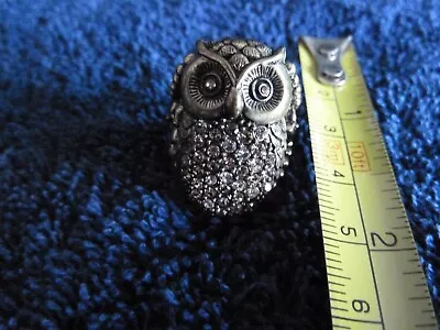 Vintage Unique  Fly Free  Silvertone Owl Rhinstone Locket Ring • $45