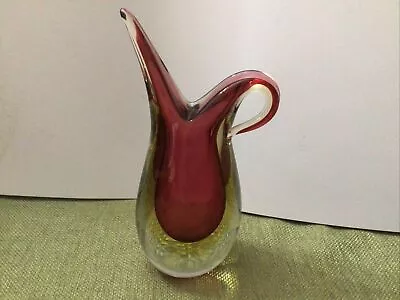 Murano Sommerso Teardrop Red Glass Vase 6.5” Tall • $49