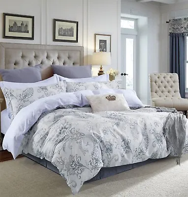 Gray Paisley Print 100% Cotton Bedding Set: 3pc Or 5pc Duvet Cover Set All Sizes • $62.50