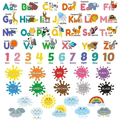 DECOWALL DS9-8070 Animal Alphabet Numbers Colour Weather Kids Wall Stickers • $16.99