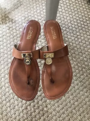 MK MICHAEL KORS Signature Leather Sandals Flat Flip-Flops 8M • $24.99