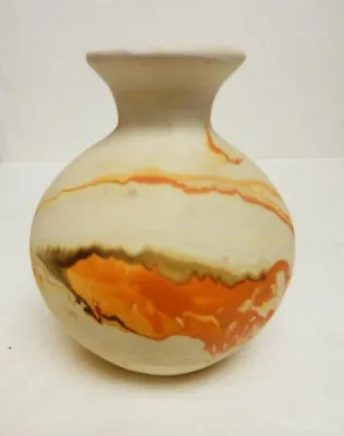 NEMADJI INDIAN POTTERY Jar Vase Bowl Swirl Beige Orange Arts Crafts 4.5  VINTAGE • $28.95