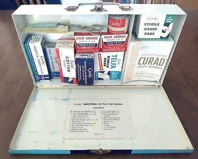 Vintage Curity First Aid Kit Industrial 25 Cabinet With Bandages Gauze Tournique • $63