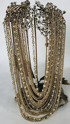 Multi Strand Layered Necklace 15-20” Faux Pearl Accent Gold Toned Cable Chains • $28