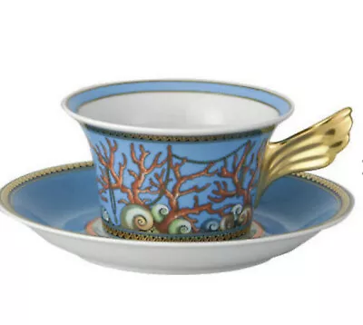 VERSACE LA MER CUP SAUCER SET TEA COFFEE ROSENTHAL LUXURY GIFT SALE New In Box • $296