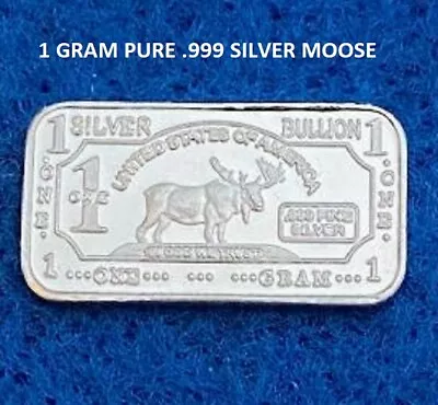 $3.75 • Buy MOOSE - 1 GRAM GR G .999 Fine Pure Solid Silver Bullion Bar