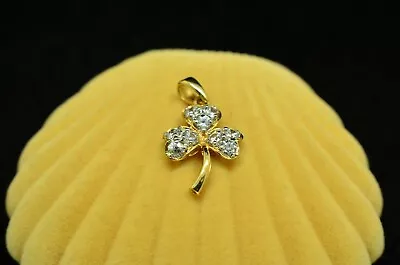 Diamondique DQCZ 14K Yellow Gold Small Three Leaf Clover Pendant Charm • $98.28