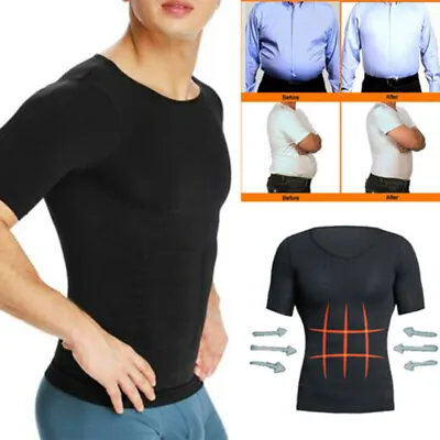 Men Body Slimming Tummy Shaper Underwear Shapewear Waist Girdle T-Shirt Vest US • $5.99