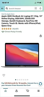 $420 • Buy Apple MacBook Air 13in (256GB SSD, M1, 8GB) Laptop - Space Grey