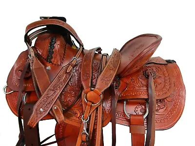 Western Saddle A Fork Roping Roper Ranch Floral Tooled Leather Tack 15 16 17 18 • $381.63