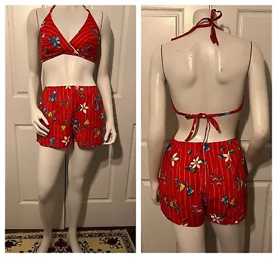 Vintage 1960s/70s Sun Bird 2 Piece Shorts Swimsuit Playsuit Hawaiian  Print M/L • $75
