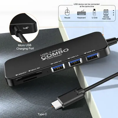 5 In 1 USB C HUB Adapter Type C To Multi Ports 3× USB3.0/TF Card/Micro SD Reader • $10.69