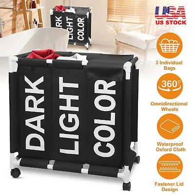 3 Bags Laundry Hamper Cart Dirty Clothes Basket For Bedroom Bathroom Organizer • $28.99