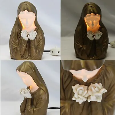 Mother Virgin Mary Madonna Holding Rose Lamp Night Light Vintage • $35.99