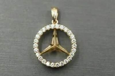 14K Solid Yellow Gold Plated 1.00 Ct Mercedes Benz CZ Charm Pendant 925 Silver • $174.99