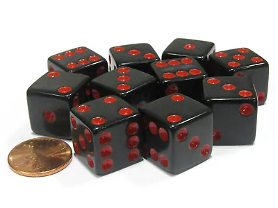 Set Of 10 Six Sided Square Opaque 16mm D6 Dice - Black With Red Pip Die • $7.99