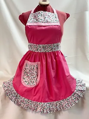 £26.99 • Buy RETRO VINTAGE 50s STYLE FULL APRON / PINNY - PINK With FLORAL TRIM