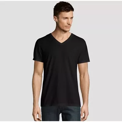 $16 • Buy Hanes V-neck Shirts Short Sleeve Black Xtemp T-Shirts Pack Of 3 Size Large
