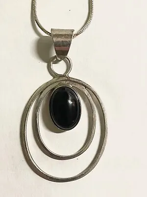 Navajo Jewelry 925 Silver Lee McCray Signed Vintage Black Onyx Open Oval Pendant • £37.64