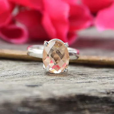 Facted Morganite Gemstone.925 Sterling Silver Trendy Stylish ClassyRing All Size • $12