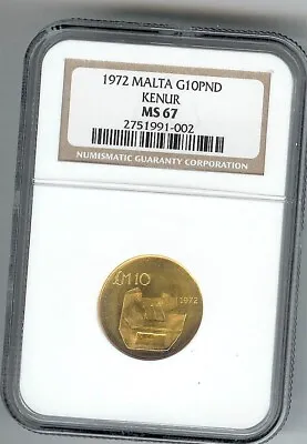 1972  Malta  10 Pounds  Stone Charcoal Stove  Gold Coin Ngc Ms 67 • $990