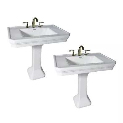 Large Pedestal Sink White Victorian Porcelain Wall Mounted 32 Inches Set Of 2 • $603.24