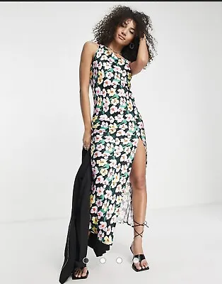 £12 • Buy Topshop Asymmetric Neck Satin Slip Floral Midi Dress Size 12 BNWT