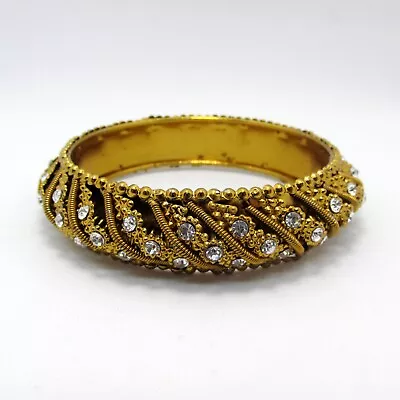 Women's Unique Gold Tone Art Deco Jeweled Rhinestone Cuff Bracelet Bangle • $29.99