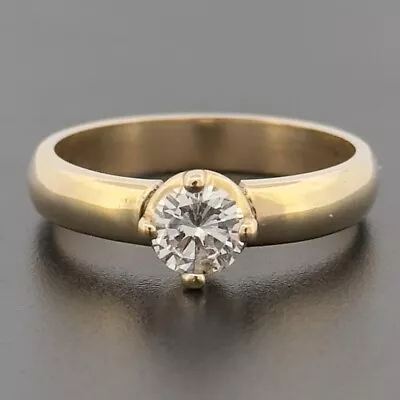 9ct Yellow Gold 0.50ct Diamond Solitaire 4mm Band Ring Size O • £325