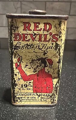 RED DEVIL'S Tin Can 19c Lighter Fluid Lead Top 4 Oz Devil Graphics Vintage EMPTY • $34.99