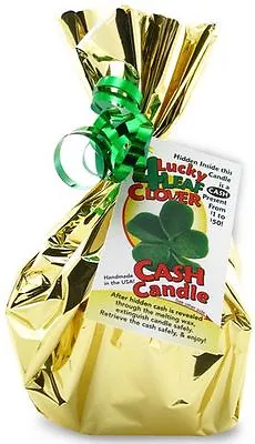 Four Leaf Clover Cash Candle - Money Candle With REAL Money Inside! From $1-$50! • $24.99