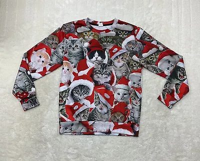 Adult Size S Christmas Cats All Over Graphic Long Sleeve Pullover Sweatshirt  • $15.99