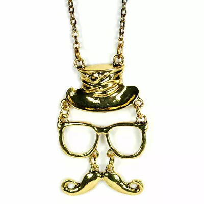 MUSTACHE GLASSES & TOP HAT CHARM NECKLACE Moustache Jewelry NEW Pendant Chain • $0.99