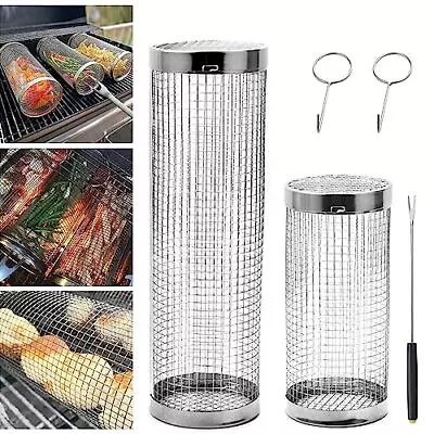 2pcs Rolling Grilling Basket For Outdoor Grillbarbecue Stainless Steel Wire Mesh • $14.39